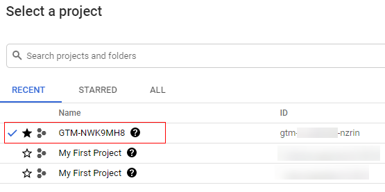 Select Google Coud project