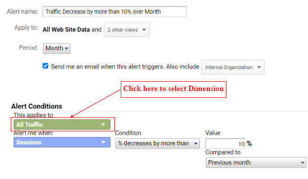 Select dimension dropdown