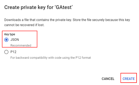 Select the ‘Key type as ‘JSON