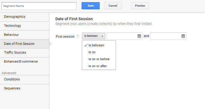 date of first session options