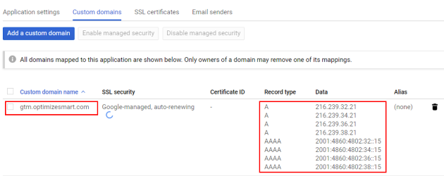 mapped custom domain records