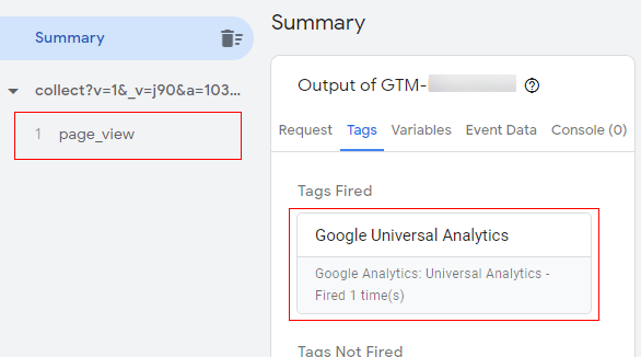 page view tag fired