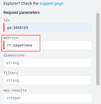 query pageviews in the Real Time Reporting API