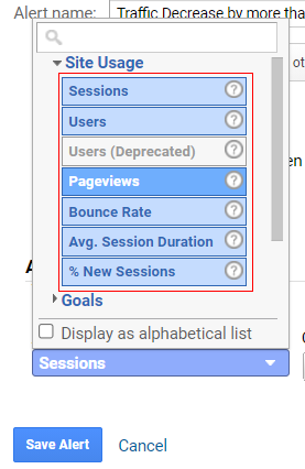 select specific metric