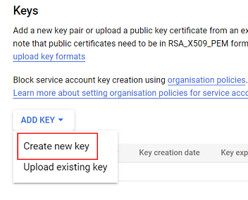 select ‘Create new key from the drop down