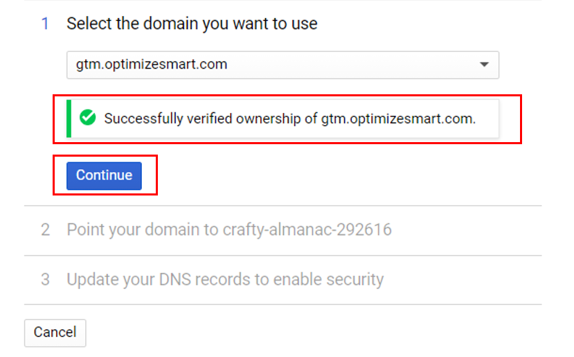success ful domain verification