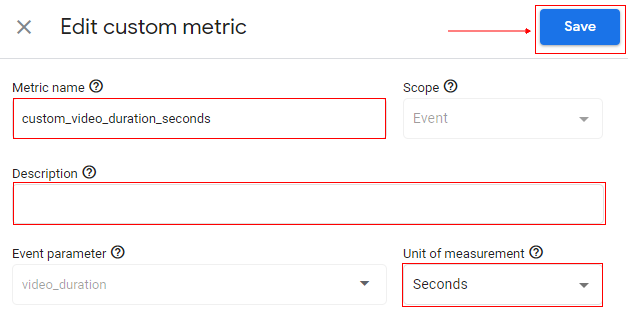 Edit custom metric