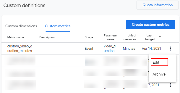 edit metric option
