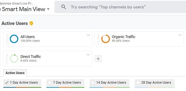 Google Analytics Active Users Report advance segment