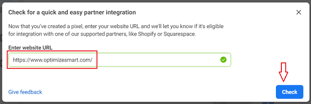 Enter your website URL in the text