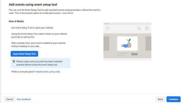 add events using event set up tool