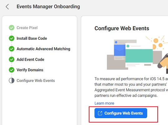 configure web events facebook