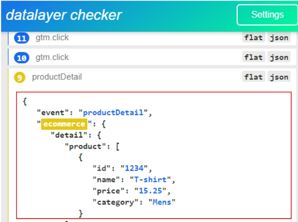 product detail in datalayer