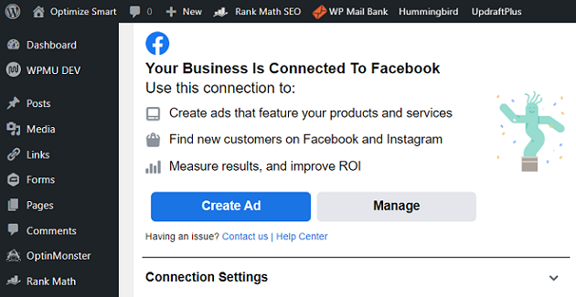 your business is connected to facebook