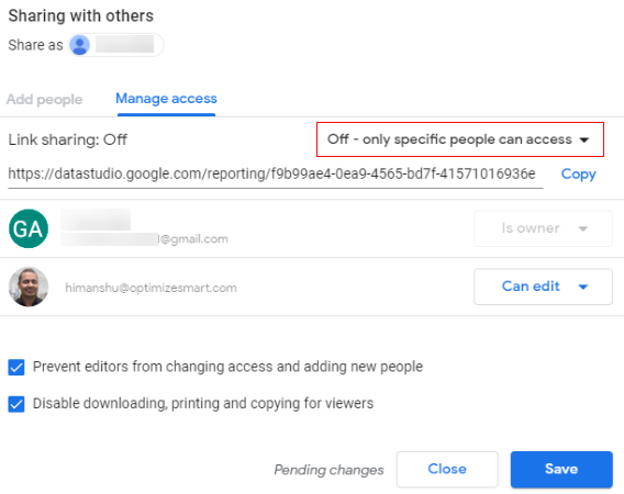 link sharing drop down