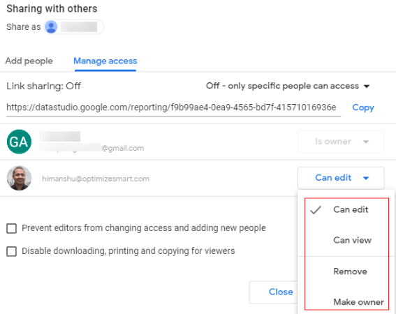 permission dropdown open