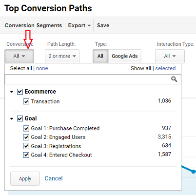 segment the conversion data further into ecommerce transactions and goal conversions