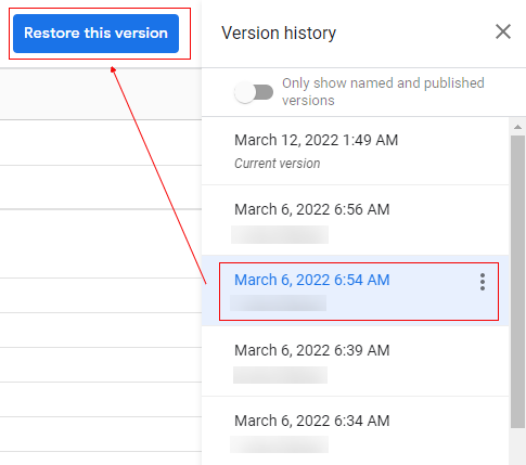 restore to version