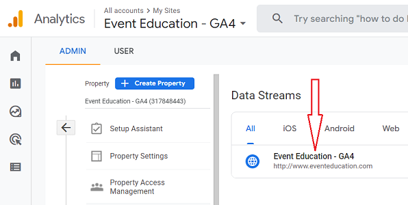 Click on your web data stream