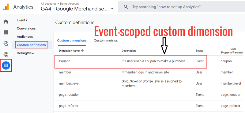 event scoped custom dimension
