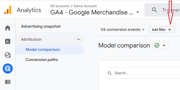 Add filters Model Comparison Report ga4