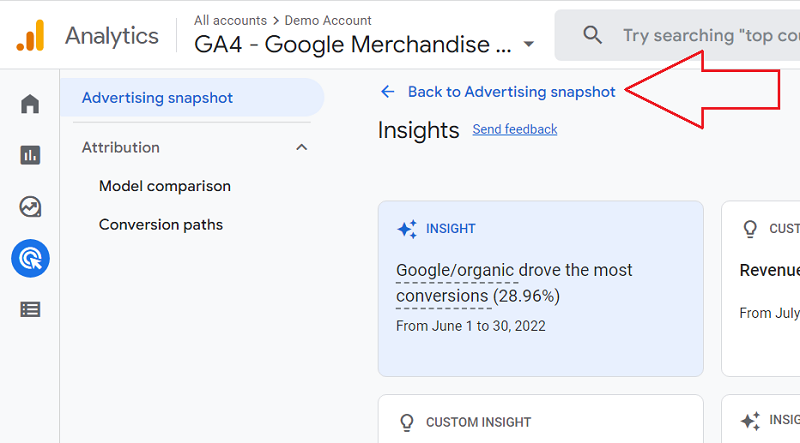 Back to Advertising snapshot ga4