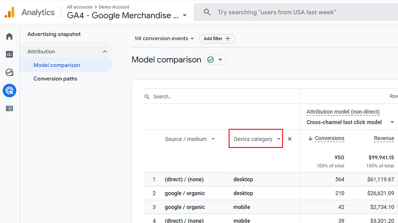 device category secondary dimension ga4 2