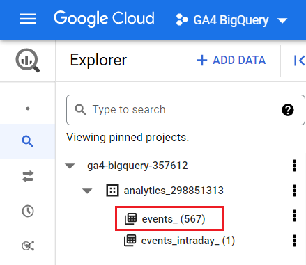 events_ & events_intraday_ tables in BigQuery for GA4 (Google Analytics 4) 9 events 567