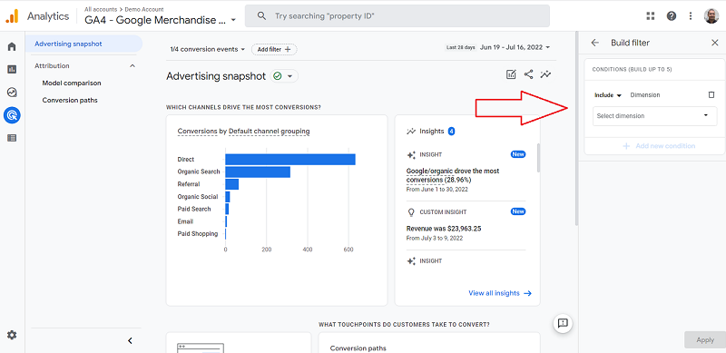 overlay Advertising Snapshot report ga4