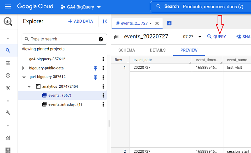 events_ & events_intraday_ tables in BigQuery for GA4 (Google Analytics 4) 19 query the events data table
