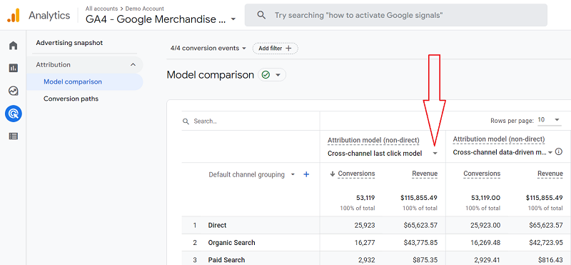 reference attribution model ga4