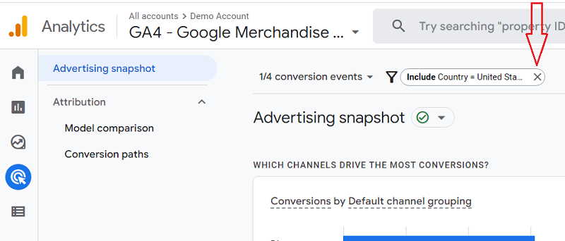 remove the filter from the advertising snapshot report