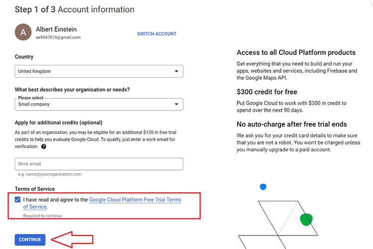 How to create a new Google Cloud Platform account
