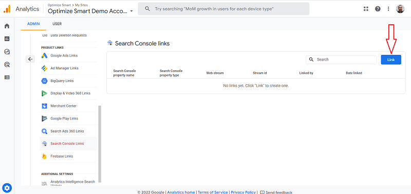 Search Console Links link button