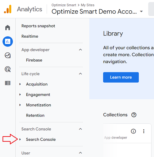 Search Console menu ga4