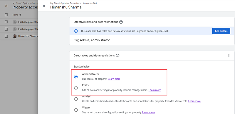administrator editor role ga4