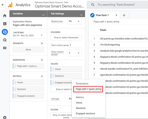 select page path query string dimension ga4