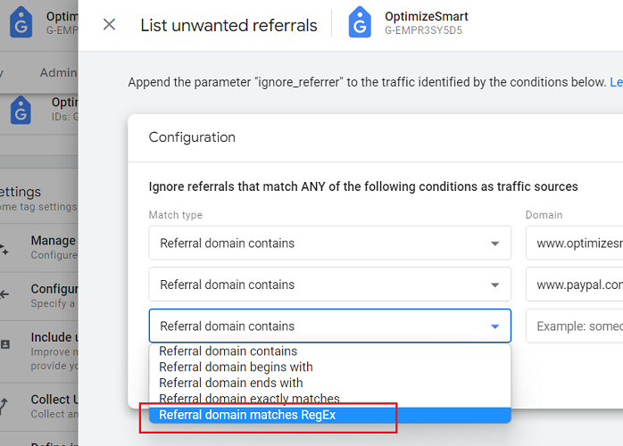 You can use regex while setting up ‘List unwanted referrals