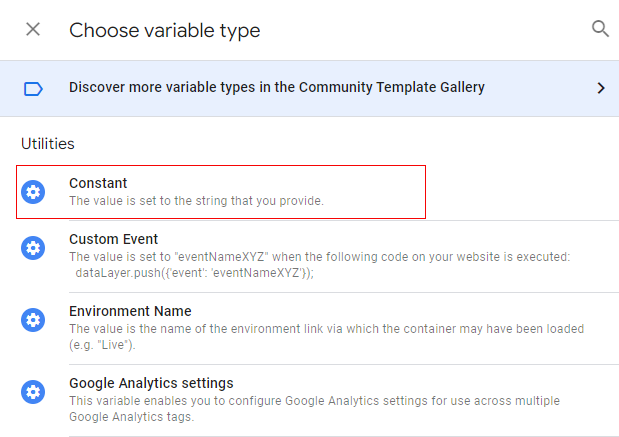How to use two Google Analytics codes on one page 4 Select ‘Constant from the list