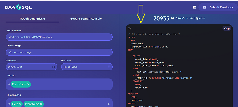 see the generated query on the right hand side