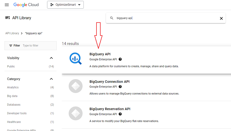 How to create a new BigQuery project - Optimize Smart