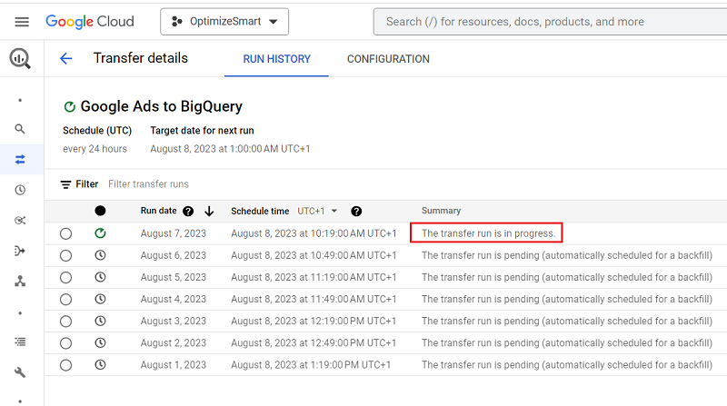 Click on the browser refresh button to check the current status