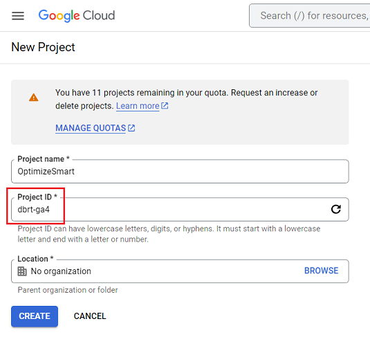 How to create a new BigQuery project - Optimize Smart