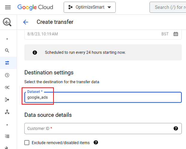 Select the dataset you created earlier