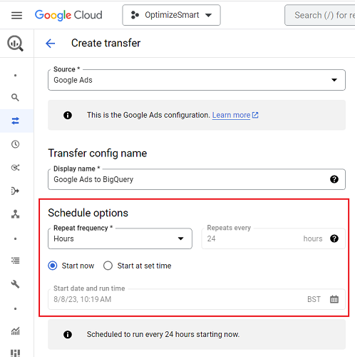 Set your schedule options