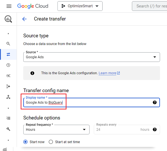 Transfer config name