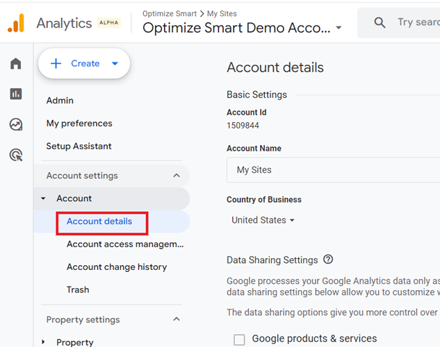 Account Details GA4