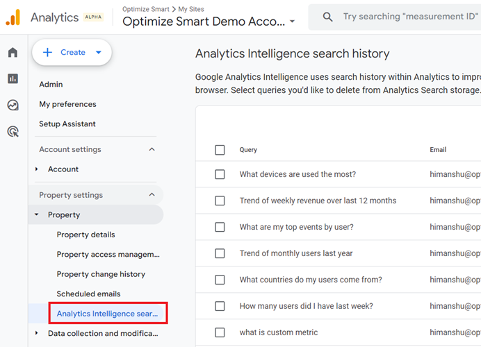 Analytics Intelligence search history ga4 1