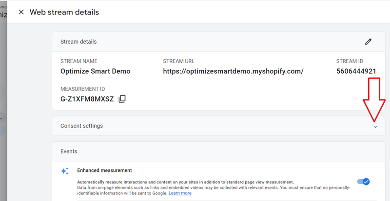 Click on the drop down menu to edit consent settings