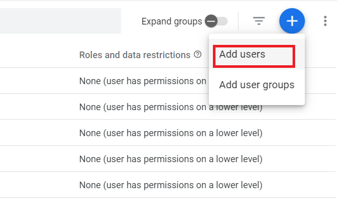 Click on ‘Add Users from the drop down menu